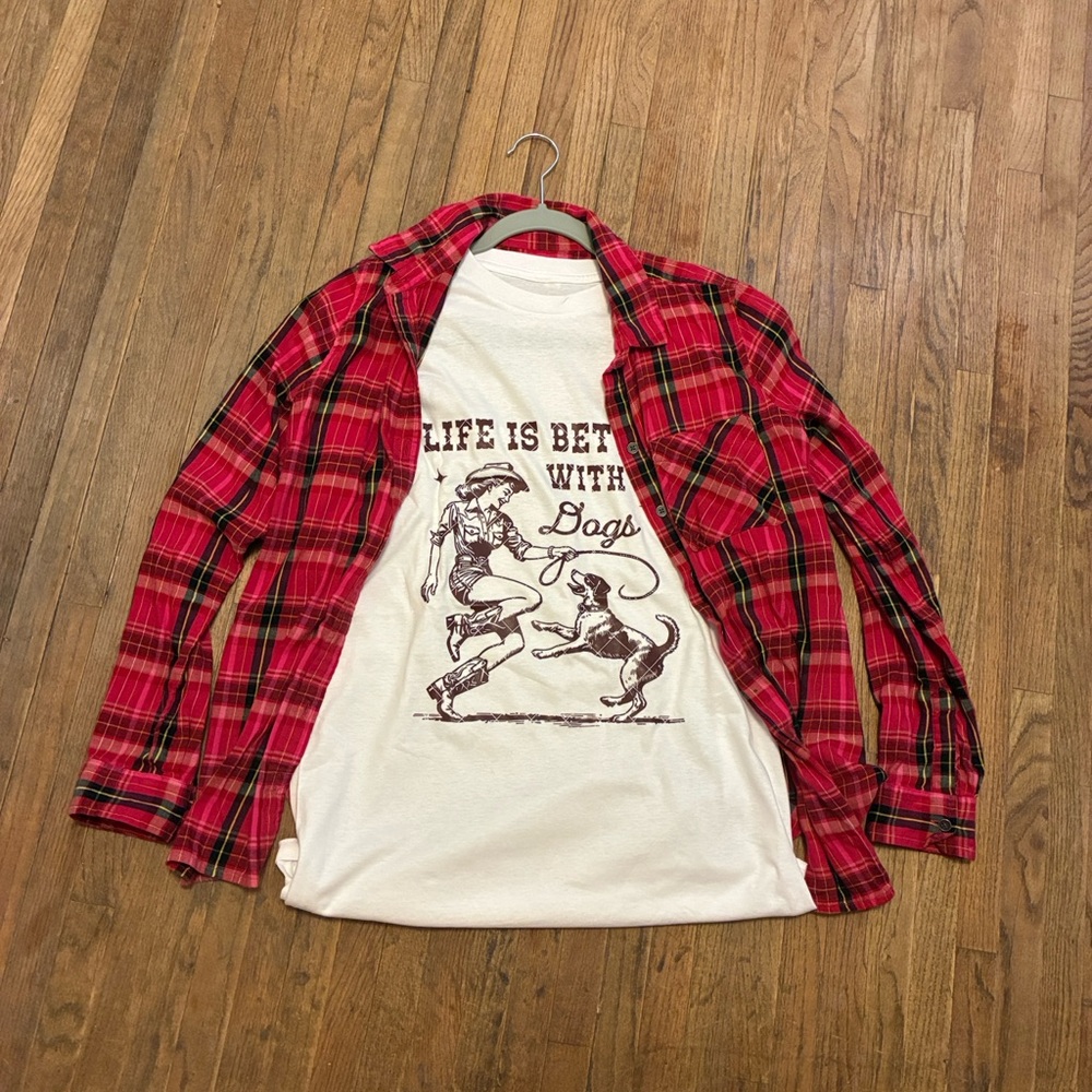 True Craft Red and Black Plaid Cotton Shirt Small